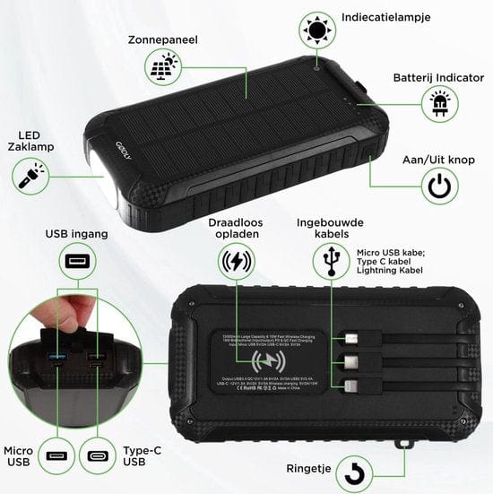 GØDLY® Solar Powerbank - 33000 mAh